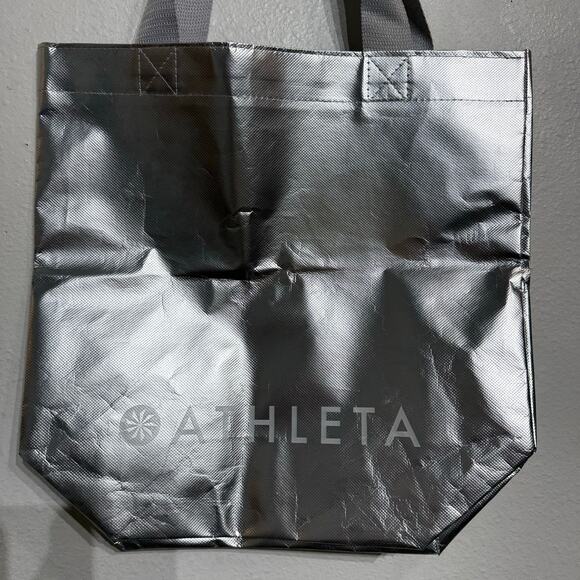 Athleta Silver Reusable Shopping Tote Bag Sz M - Picture 2 of 9